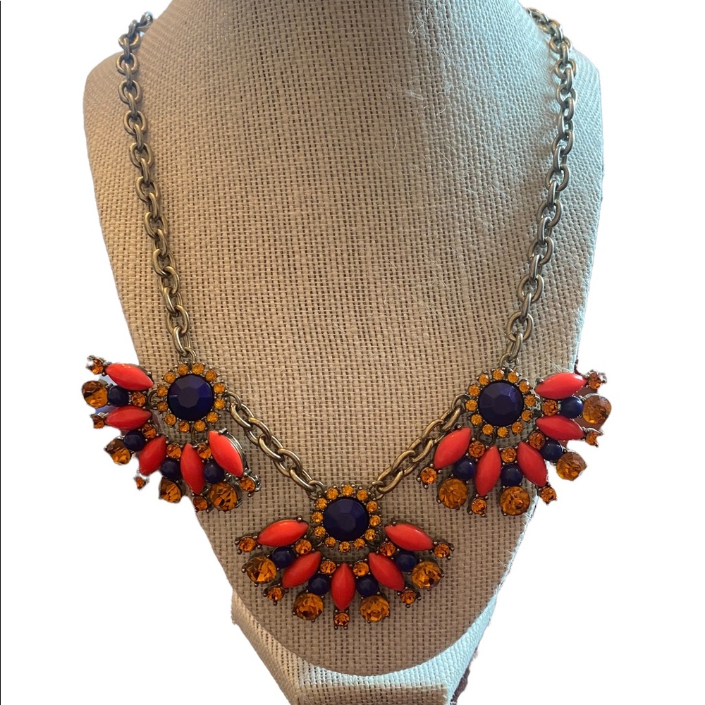 J Crew Salmon and Purple Beaded and Rhinestone Necklace